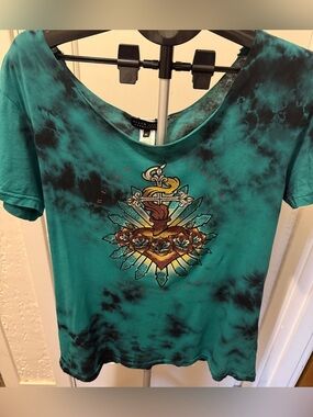 Affliction Teal Tie-Dye Short Sleeve Graphic Tee